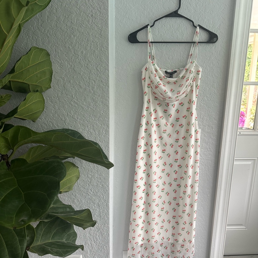 Cherry 🍒 White Midi Dress